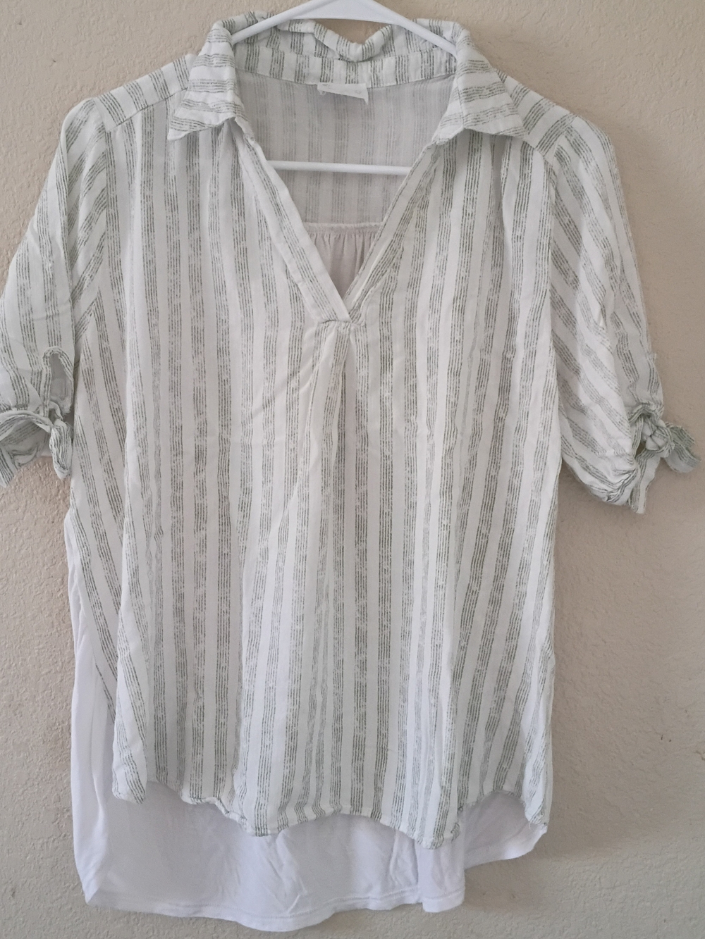 Siren Lily White and Light Green Striped V-Neck Tunic